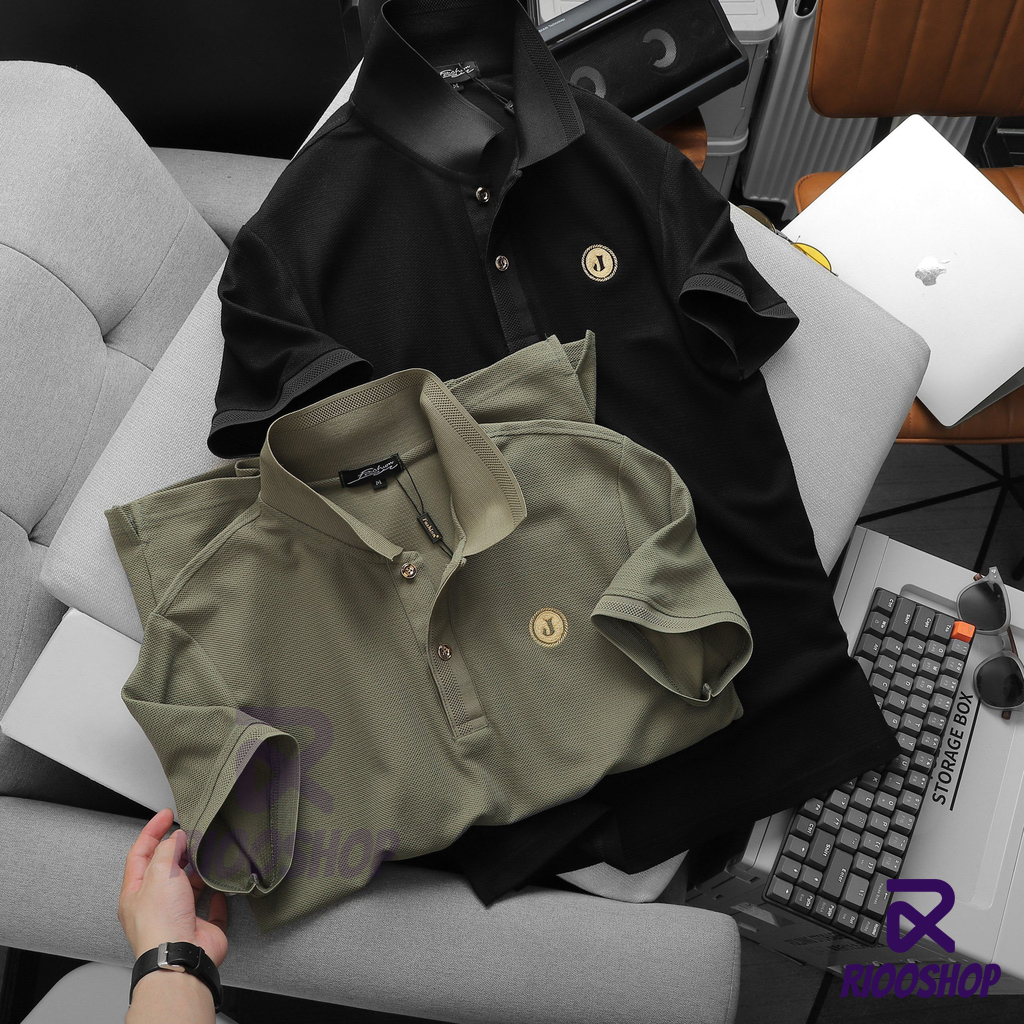 Áo thun nam polo trơn, áo thun nam có cổ basic vnxk có size lớn, màu đen, xanh rêu, vàng RIOOSHOP RSP012