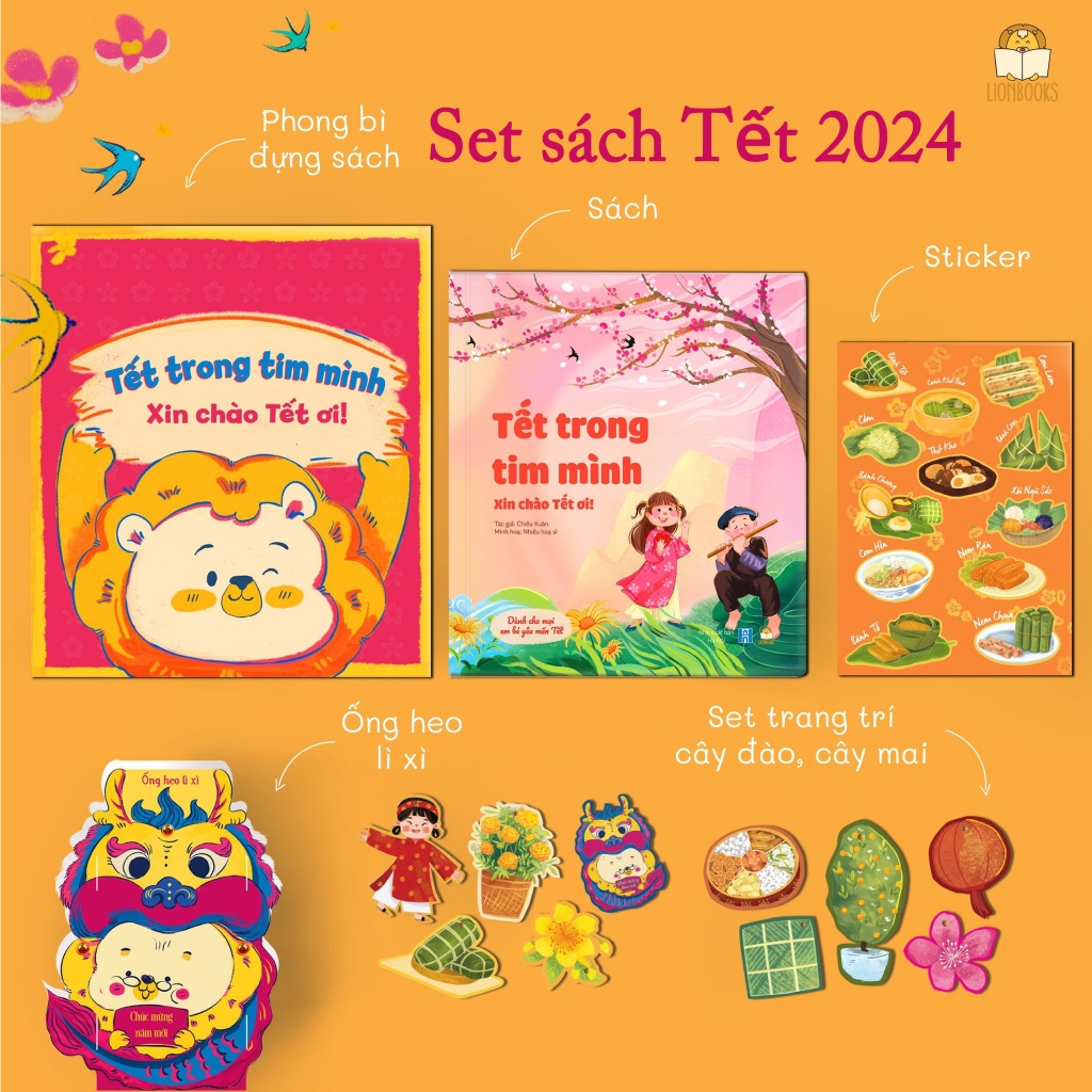 Sách Tết 2024 - Tết Trong Tim Mình - Xin Chào Tết Ơi 2024 (1 cuốn Bìa mềm kèm Phong bì và Set quà tặng) - LionBooks