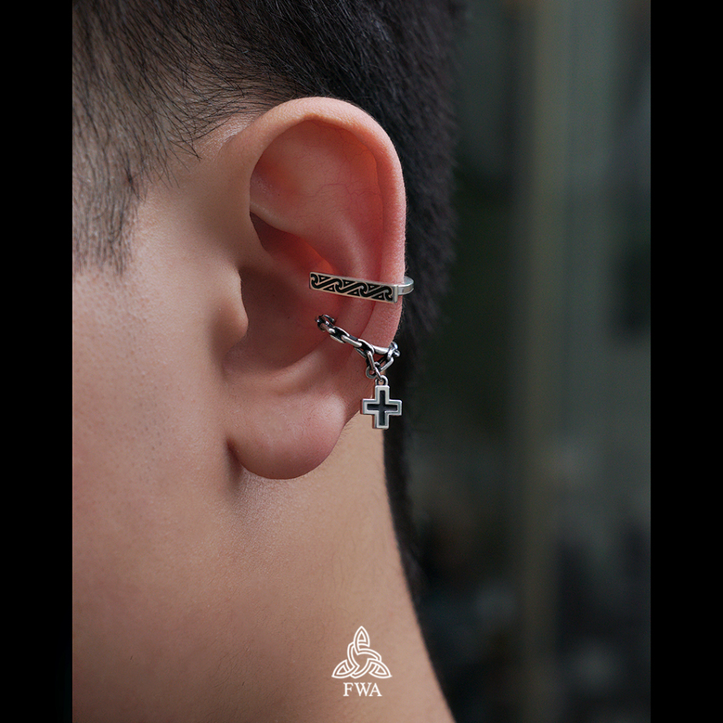 Khuyên bạc nam nữ FWA earCuff Cross Chain - FWAoriginals