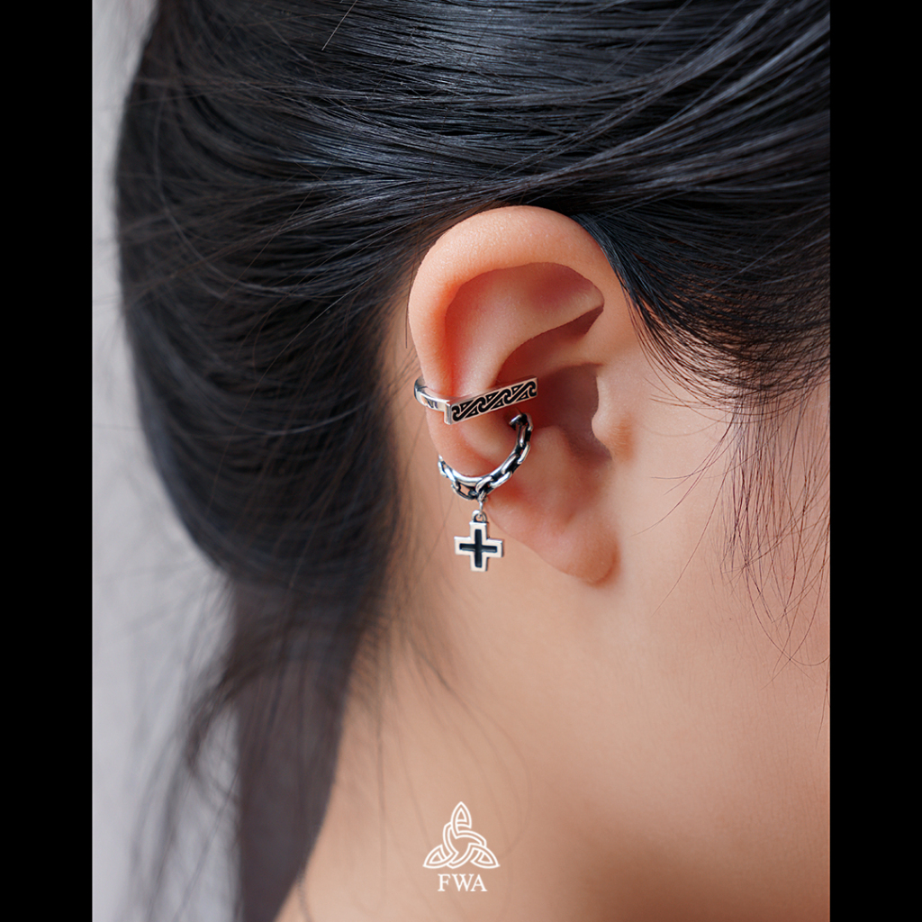 Khuyên bạc nam nữ FWA earCuff Cross Chain - FWAoriginals