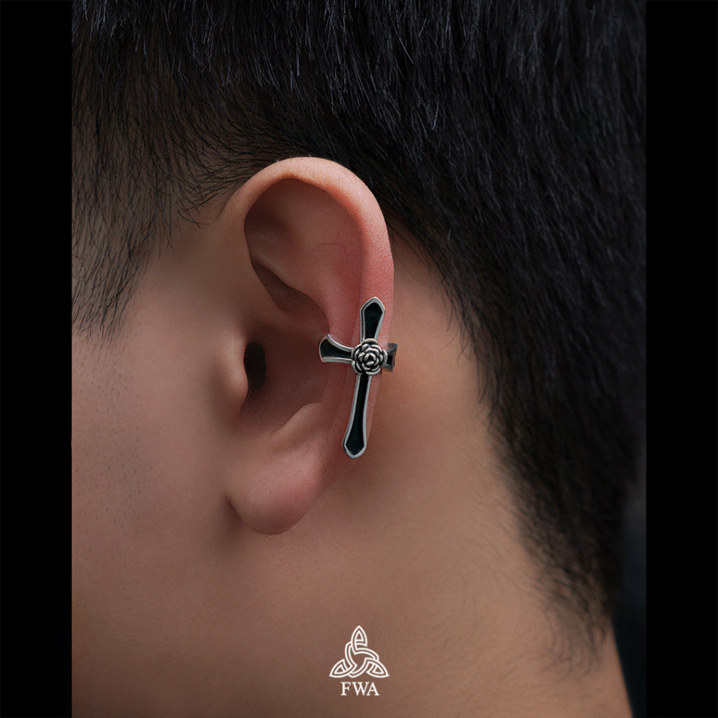 Khuyên bạc nam nữ FWA earCuff Cross Rose - FWAoriginals
