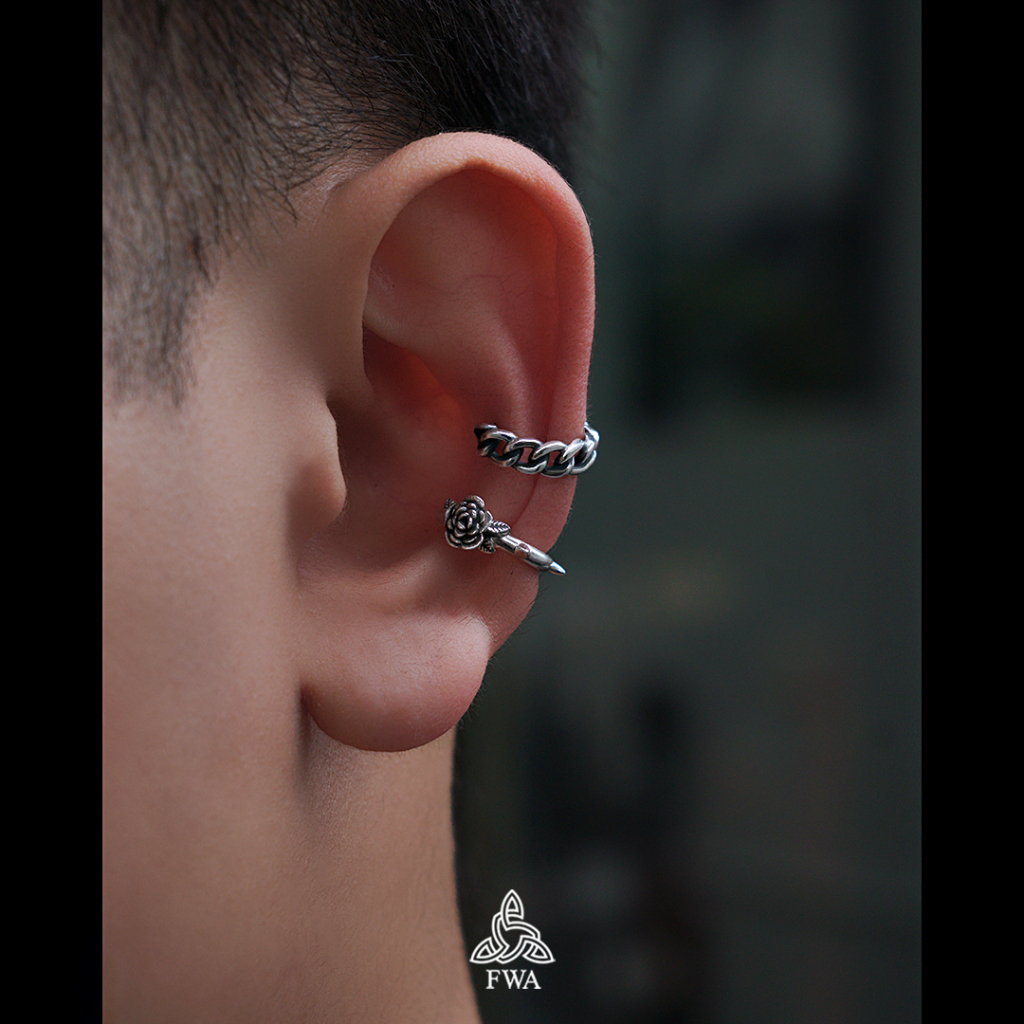 Khuyên bạc nam nữ FWA earCuff  Cross Chain - FWAoriginals