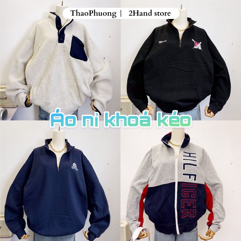 O-ÁO SWEATER 2hand/HALF ZIP SWEATERSHIRT OVERSIZED, ÁO NỈ KHÓA KÉO DÀY DẶN ĐƯỢC CHỌN MẪU