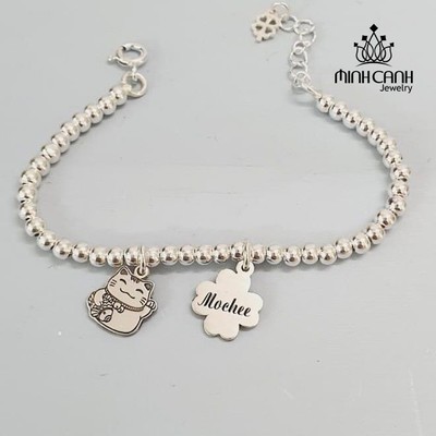Lắc Bạc Bi Mix Cỏ 4 Lá Khắc Tên Cho Bé - Minh Canh Jewelry