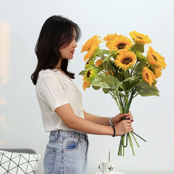 Hàng chuẩn đẹp_ CÀNH HOA HƯỚNG DƯƠNG SIÊU LỚN, Phụ kiện decor phòng khách, trang trí trưng bày cửa hàng