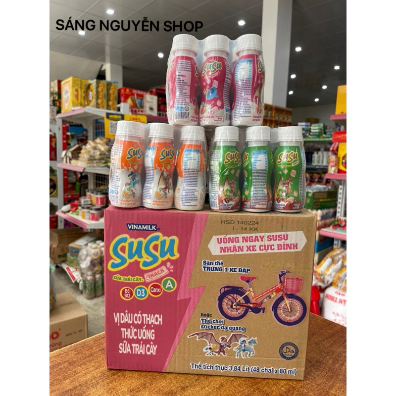 Thùng Chai Sữa Trái Cây Có Thạch Susu Vị Dâu - Cam - Socola