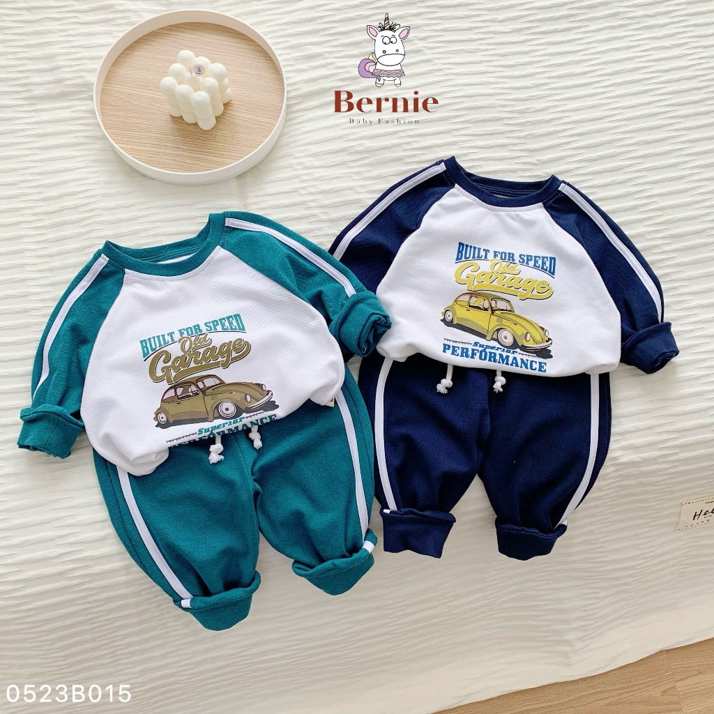 Bộ thu đông bé trai ô tô Old Garage Bernie - Bộ thể thao bé trai dài tay in hình ô tô cho bé từ 9-23kg- 0523B015