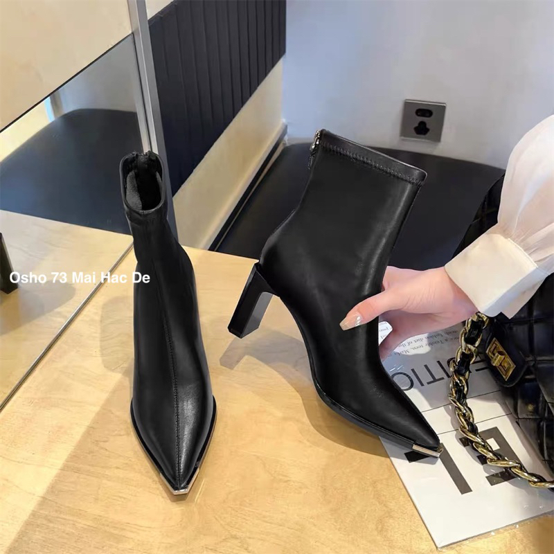 Boots mũi nhọn OSHO, chất da bò cao cấp, êm chân