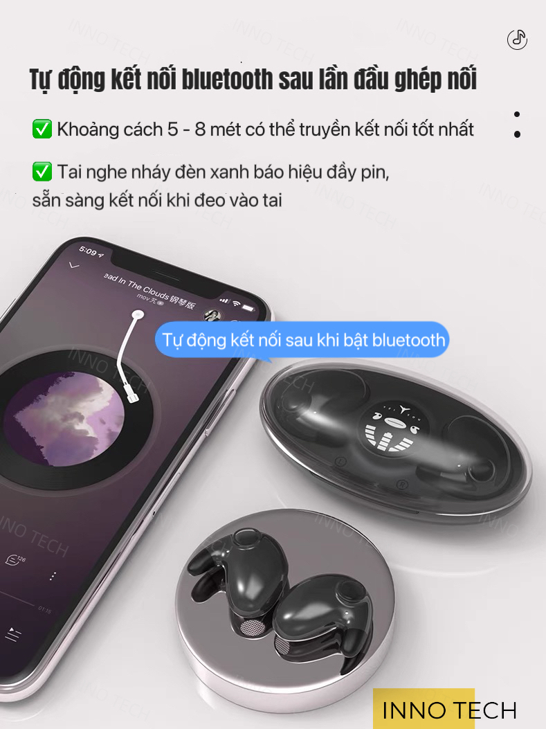 Tai Nghe Bluetooth Tai Nghe Nhét Tai Vô Hình Siêu Mỏng Không Để Lộ, Nghe Liên Tục 5 Tiếng, Công Nghệ IPX5 Chống Nước