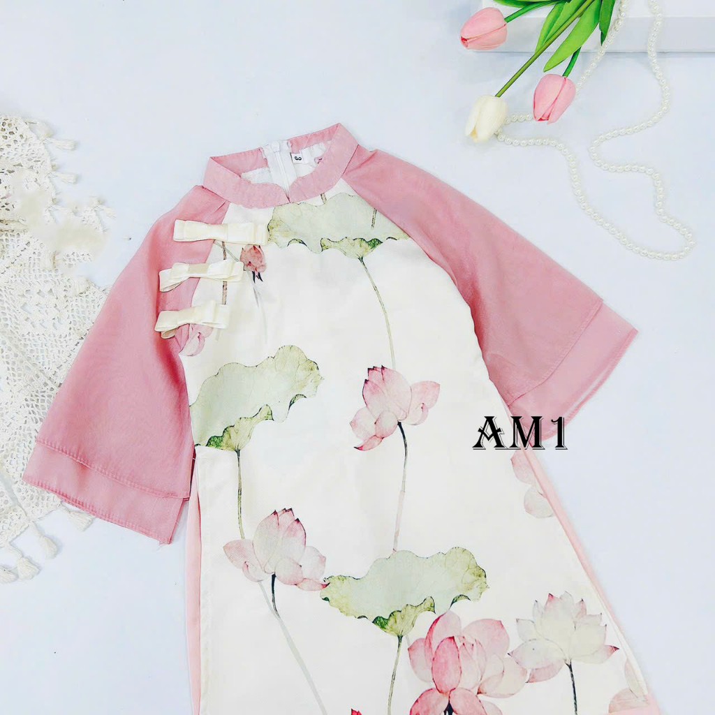 Áo dài bé gái hoa cách tân mẫu mới AM859 TTR185 Áo dài tết TTR403 TTN404
