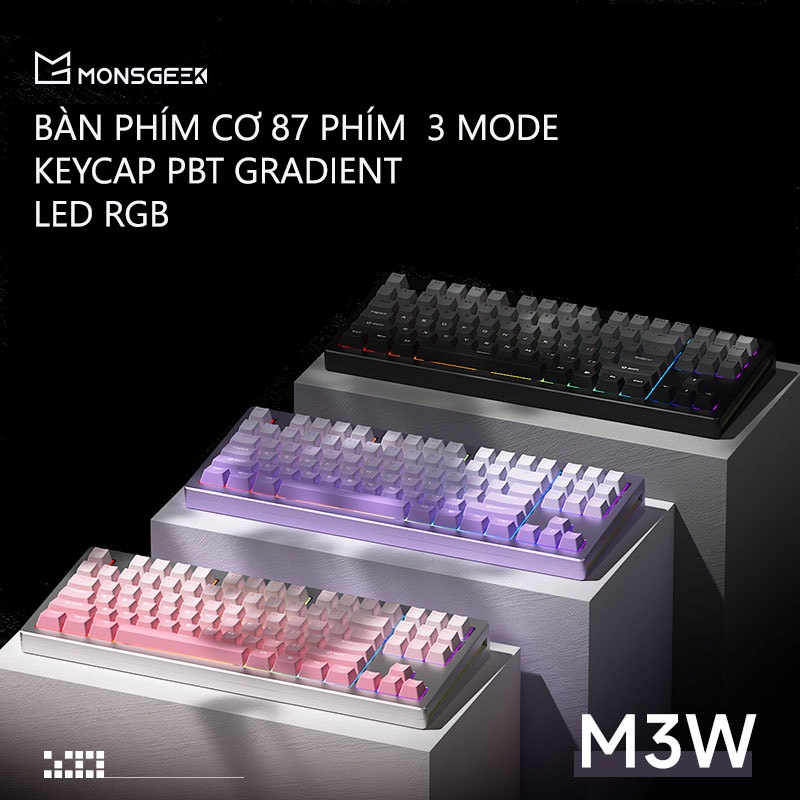Bàn phím cơ Monsgeek M3W | Case nhôm CNC | Led RGB | Không dây 3 Modes| Mạch xuôi | Hotswap | Gasket Mount