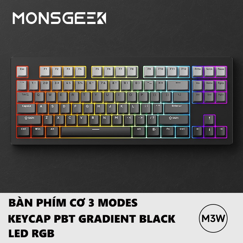 Bàn phím cơ Monsgeek M3W | Case nhôm CNC | Led RGB | Không dây 3 Modes| Mạch xuôi | Hotswap | Gasket Mount