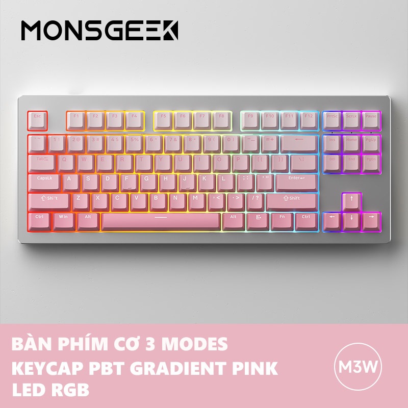 Bàn phím cơ Monsgeek M3W | Case nhôm CNC | Led RGB | Không dây 3 Modes| Mạch xuôi | Hotswap | Gasket Mount