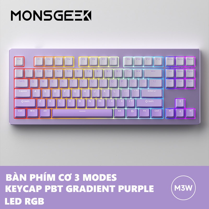 Bàn phím cơ Monsgeek M3W | Case nhôm CNC | Led RGB | Không dây 3 Modes| Mạch xuôi | Hotswap | Gasket Mount