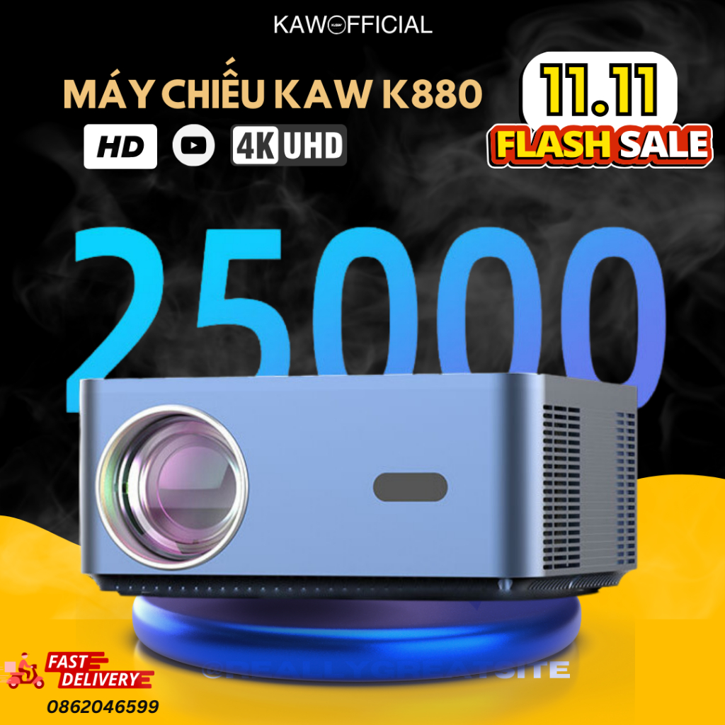 Máy Chiếu Mini KAW K880/K850 Hệ Điều Hành Android, Kết nối máy tính, điện thoại, Full HD 1080 - BH 12 tháng