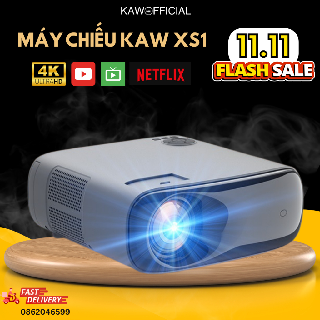 Máy Chiếu Android 4K KAW XS1 Kết Nối Wifi, Bluetooth, Độ Nét Cao, Sử Dụng Trong Gia Đình, Dạy Học, Hội Nghị,..