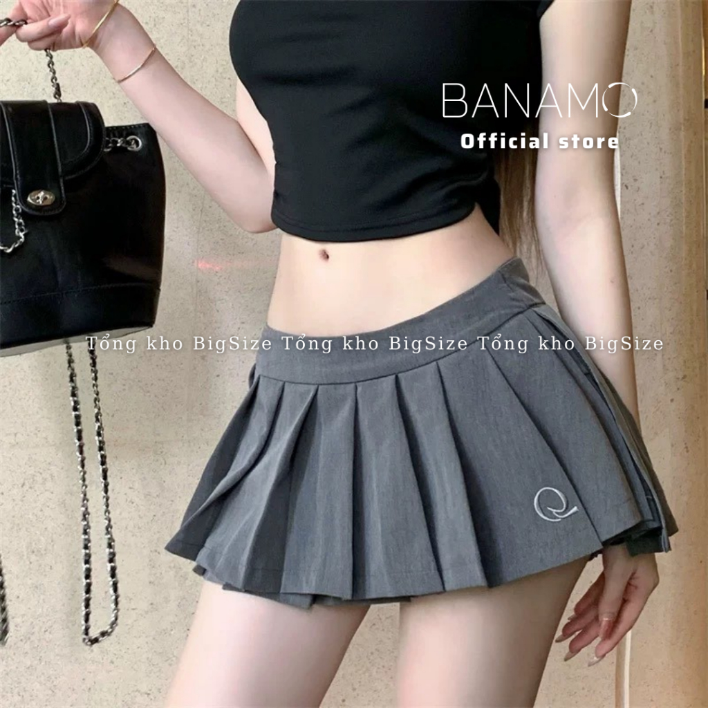 Chân váy nữ BIGSIZE chân váy xòe tennis xếp ly 2 tầng thêu chữ Q 5910