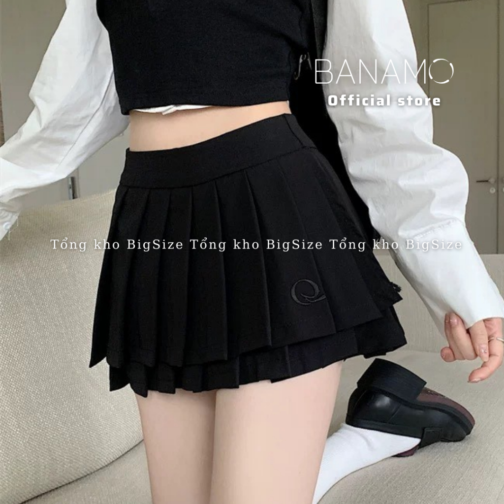 Chân váy nữ BIGSIZE chân váy xòe tennis xếp ly 2 tầng thêu chữ Q 5910