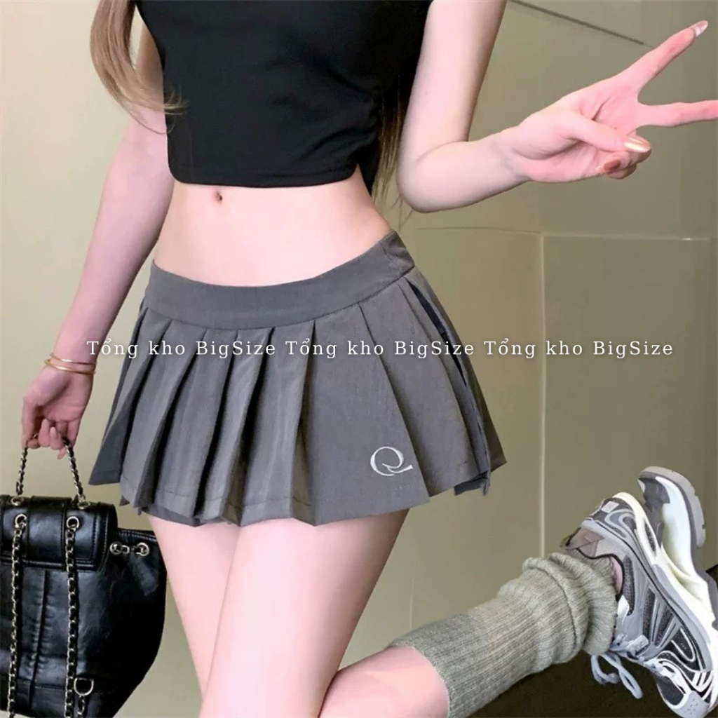 Chân váy nữ BIGSIZE chân váy xòe tennis xếp ly 2 tầng thêu chữ Q 5910