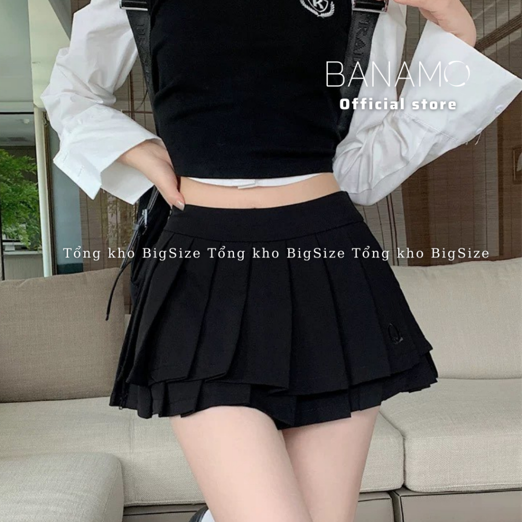 Chân váy nữ BIGSIZE chân váy xòe tennis xếp ly 2 tầng thêu chữ Q 5910