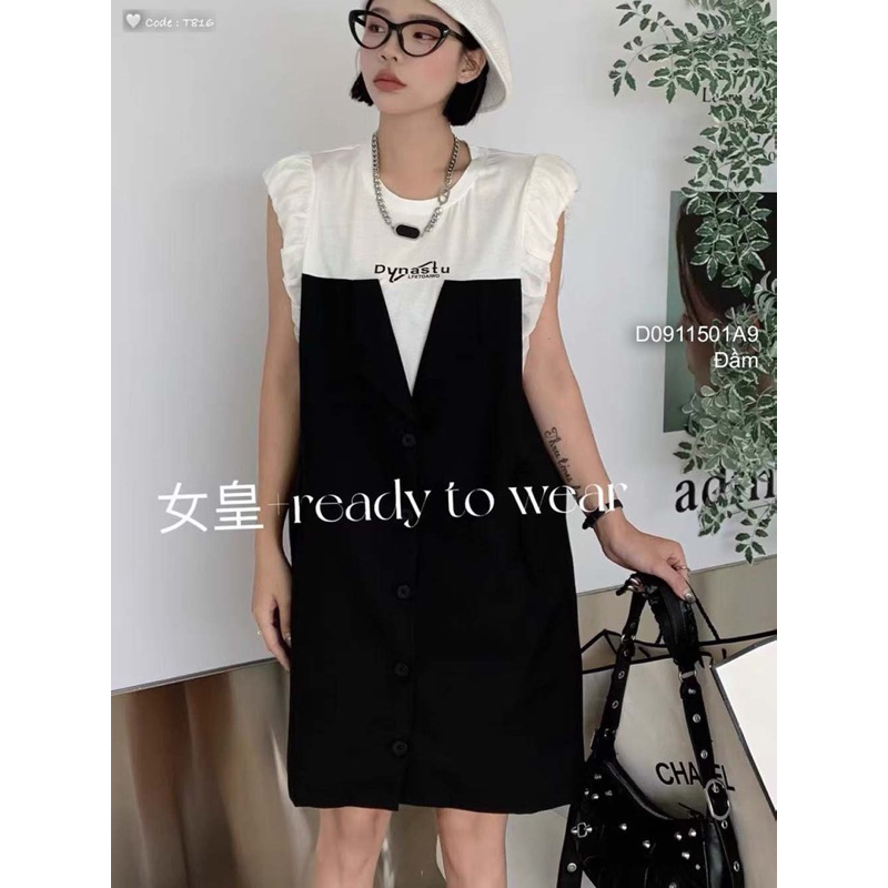 Đầm suông sát nách cổ tròn phối tay phồng sang trọng VIENS STORE