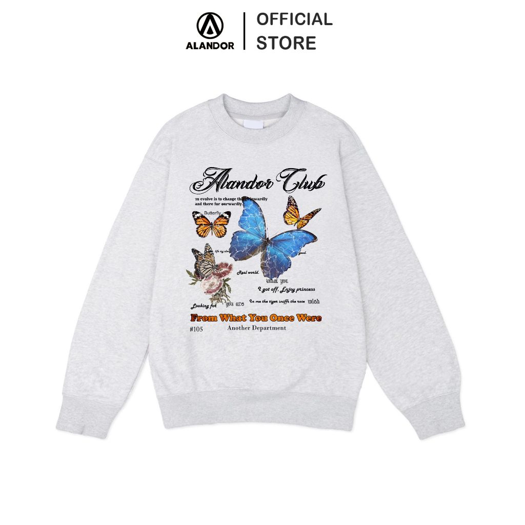 Áo sweater Alandor local brand form rộng cổ tròn tay dài chất vải nỉ bông cotton premium mẫu Butterf
