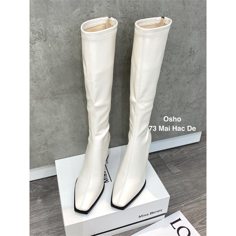 Boots dài mũi vuông OSHO, chất da lì cao cấp, êm chân