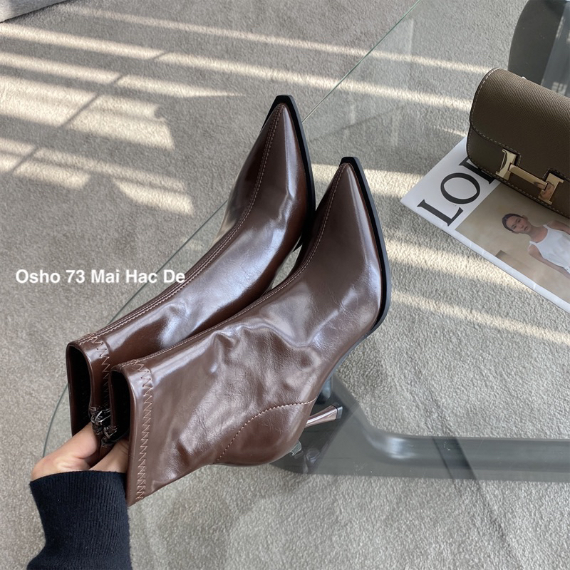 Boots mũi nhọn OSHO, chất da lì cao cấp, êm chân