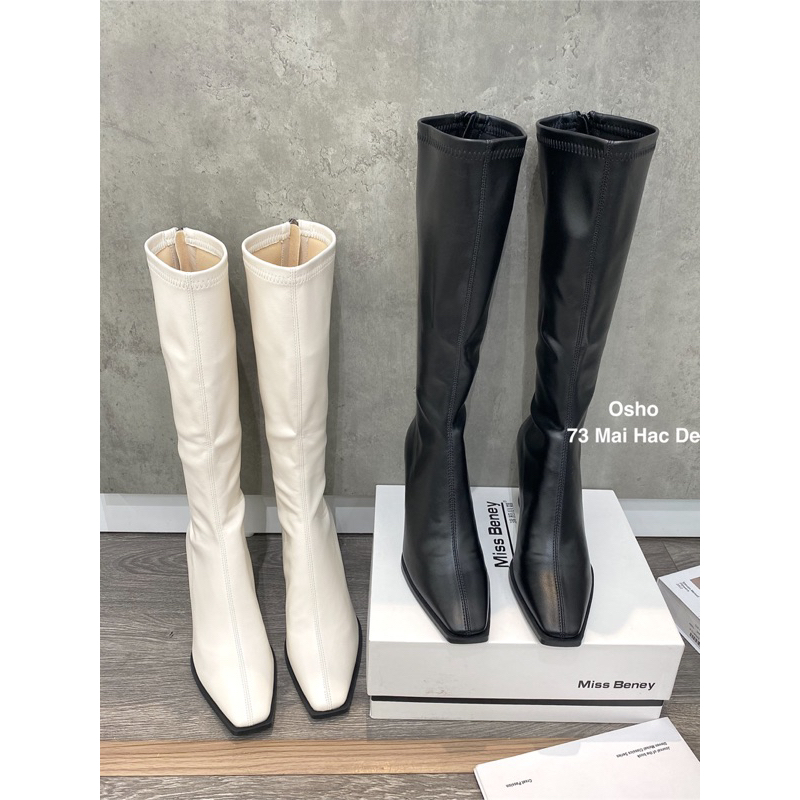 Boots dài mũi vuông OSHO, chất da lì cao cấp, êm chân