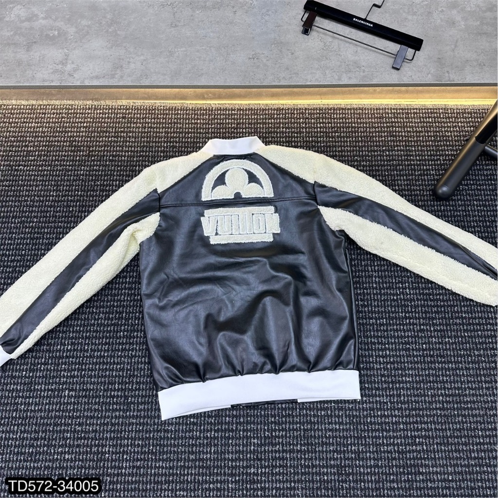 Áo khoác L.V nam thời trang phối tay da trắng siêu đẹp-Áo khoác bomber logo lông vũ cực chất