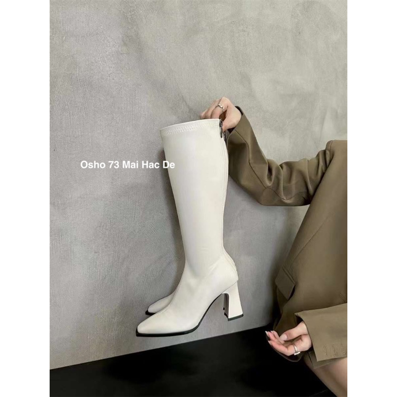 Boots dài mũi vuông OSHO, chất da lì cao cấp, êm chân