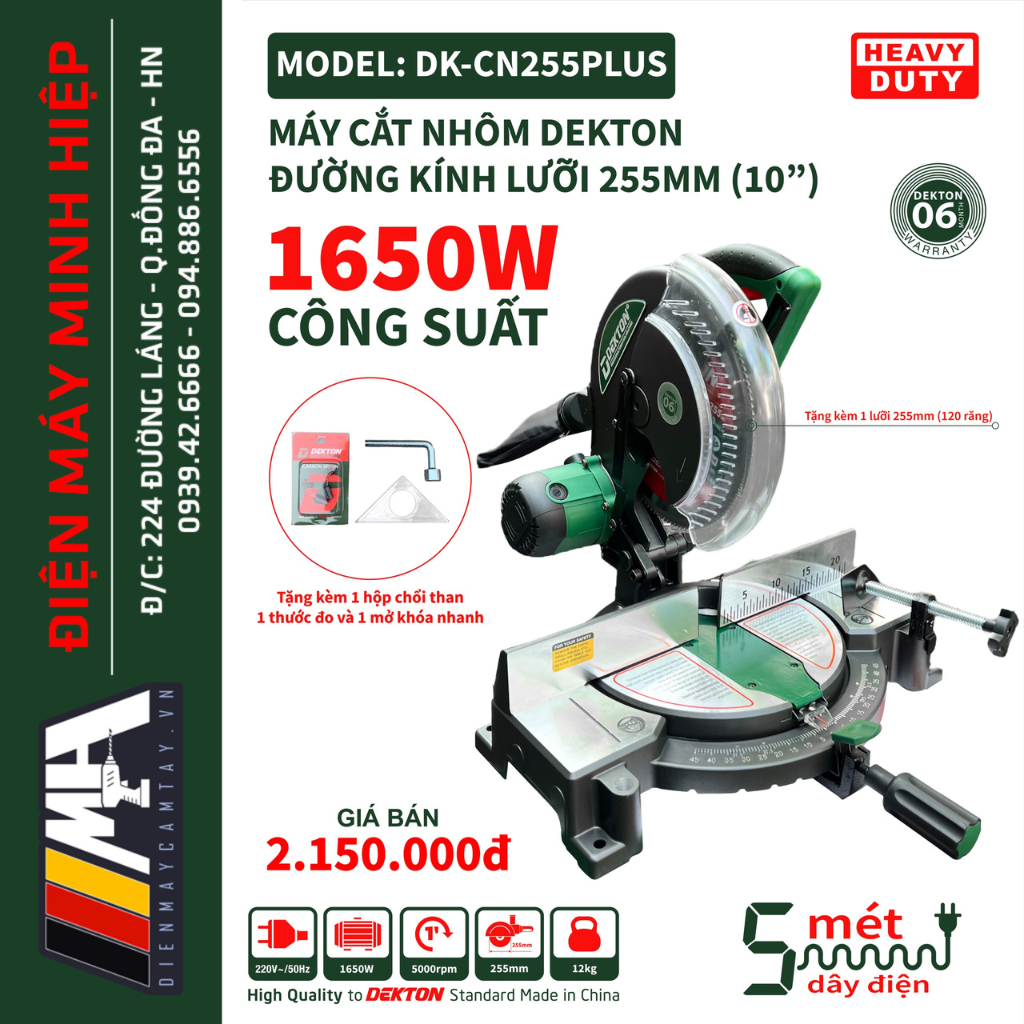 Máy Cắt Nhôm Dekton DK-CN255PLUS - Công Suất 1650W - Độ Chính Xác Cao