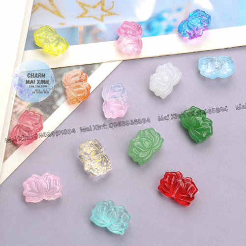 Hoa Sen Thủy Tinh Nhựa - Nhiều Màu Sắc - Charm Phụ Kiện Xâu, Phối Vòng Tay, Chuỗi Hạt Gỗ Phong Thủy May Mắn Nam, Nữ