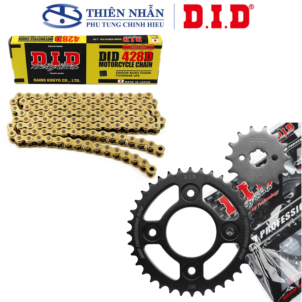 Nhông Sên Dĩa DID Future 2/X/125/Neo, Wave RS/RSX/S100/S110/alpha mới, Blade 110 sên Gold Japan 428D-124RB,14T-36T