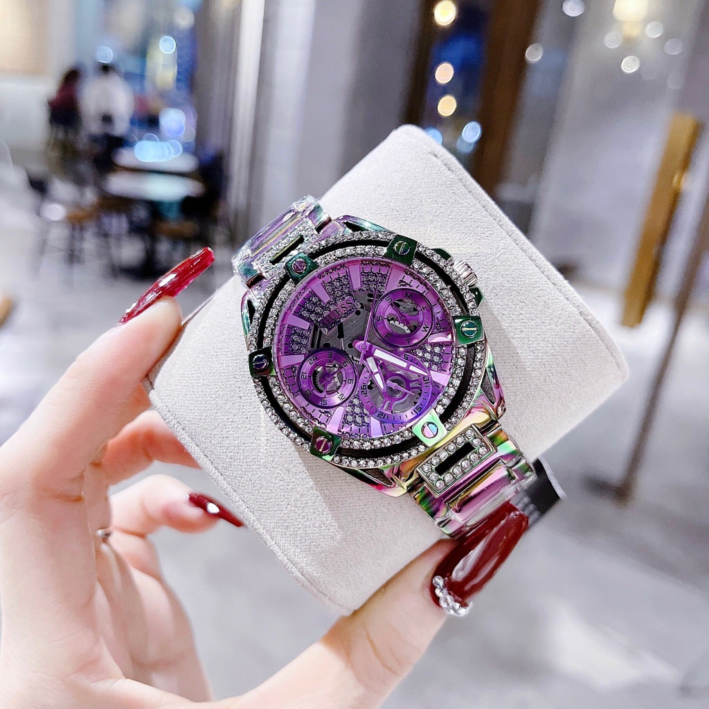 Đồng hồ nữ Guess GW0464L4 Ladies Iridescent Iridescent Multi-function Watch, Authentic, fullbox, Luxury diamond watch