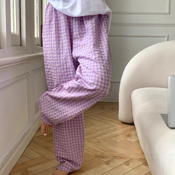 Quần ngủ vải thô mềm AMOR STUDIO kẻ ô màu pastel cute freesize tới 68kg