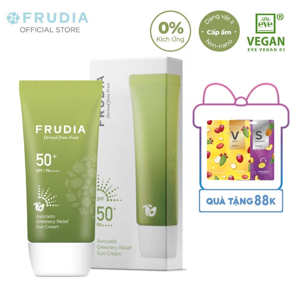 [Tặng 88k] Kem Chống Nắng Frudia Cấp Ẩm và Nâng Tông Frudia Avocado Greenery Relief Sun Cream SPF50+ PA++++ 50g