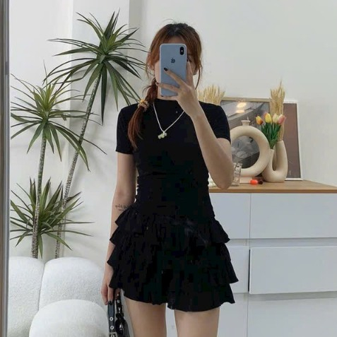 Chân váy thun tầng SANJOLI Dáng Xòe Phong Cách Dễ Thương Xinh Xắn Thiết Kế Vintage CV3