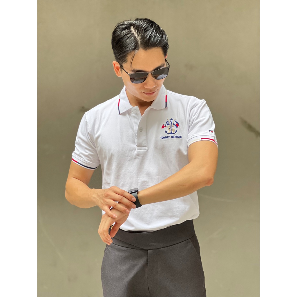 Áo thun có cổ polo tay ngắn TM vải cá sấu co dãn 4 chiều dày dặn logo lá cờ thêu sắc nét