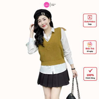Len gile 2 cúc chất len thỏ ép dày dặn mix áo len ôm sơ mi công sở Evalover