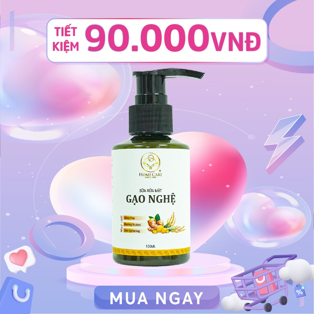 Sữa rửa mặt gạo nghệ Home Care 100ml từ tinh chất cám gạo, nghệ trắng, nano tinh thể vàng