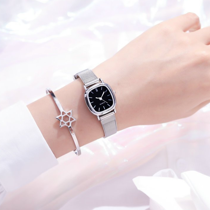Đồng Hồ Đeo Tay Nữ Dây Kim Loại Mặt Vuông Thanh Lịch DH27