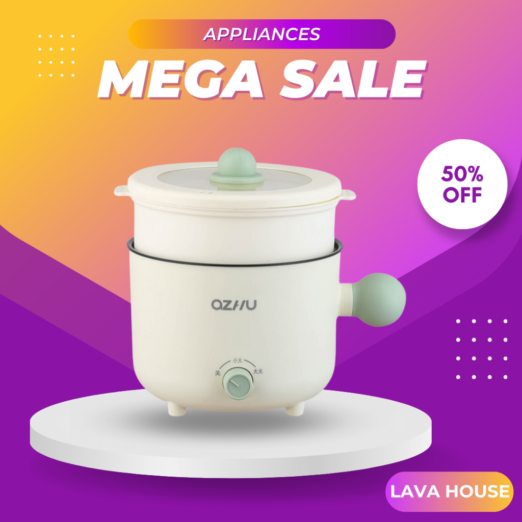 Nồi Lẩu Điện Mini Đa Năng, Ca Nấu Mì Ozhu 2 Nấc Nhiệt Tặng Kèm Giá Hấp Dung Tích 1.8L Công Suất 600W Chất Liệu Cao Cấp
