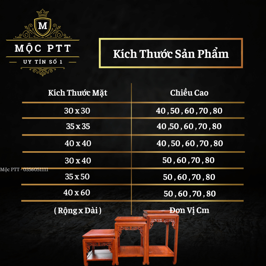 Đôn Vuông gỗ Lim kích thước mặt 40 cao 40 50 60 70 80 cm kê đồ trang trí