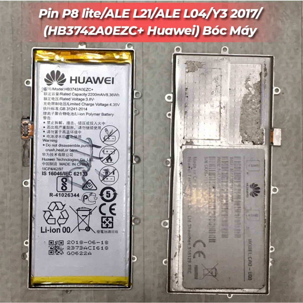 Pin P8 lite/ALE L21/ALE L04/Y3 2017/(HB3742A0EZC+ Huawei) zin bóc máy