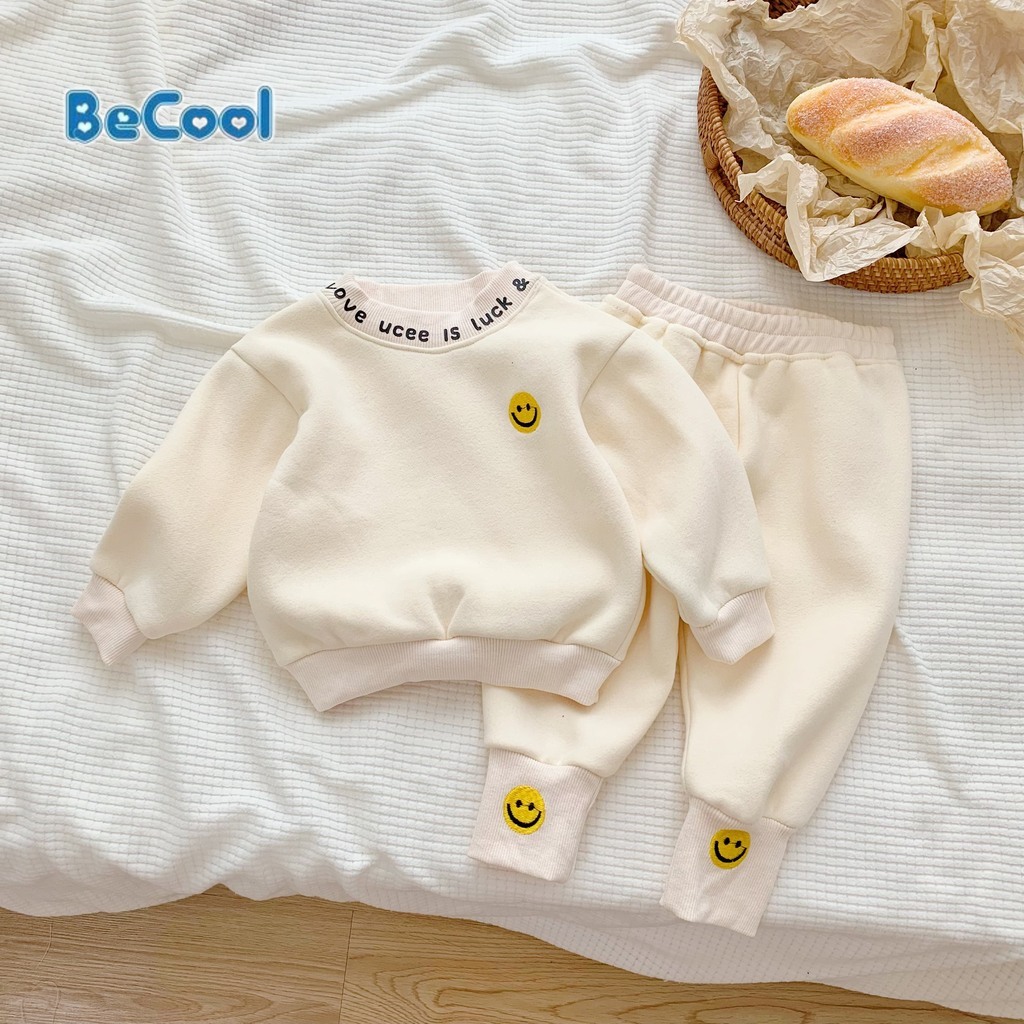 Bộ nỉ bông cho bé trai bé gái thêu hình chú chó cực xinh và cực ấm Kangmin-kids, quần áo nỉ bé trai bé gái từ 7-27kg