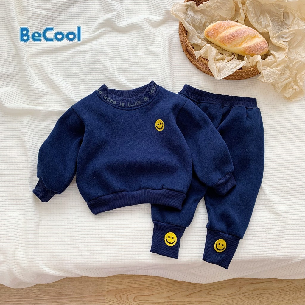 Bộ nỉ bông cho bé trai bé gái thêu hình chú chó cực xinh và cực ấm Kangmin-kids, quần áo nỉ bé trai bé gái từ 7-27kg
