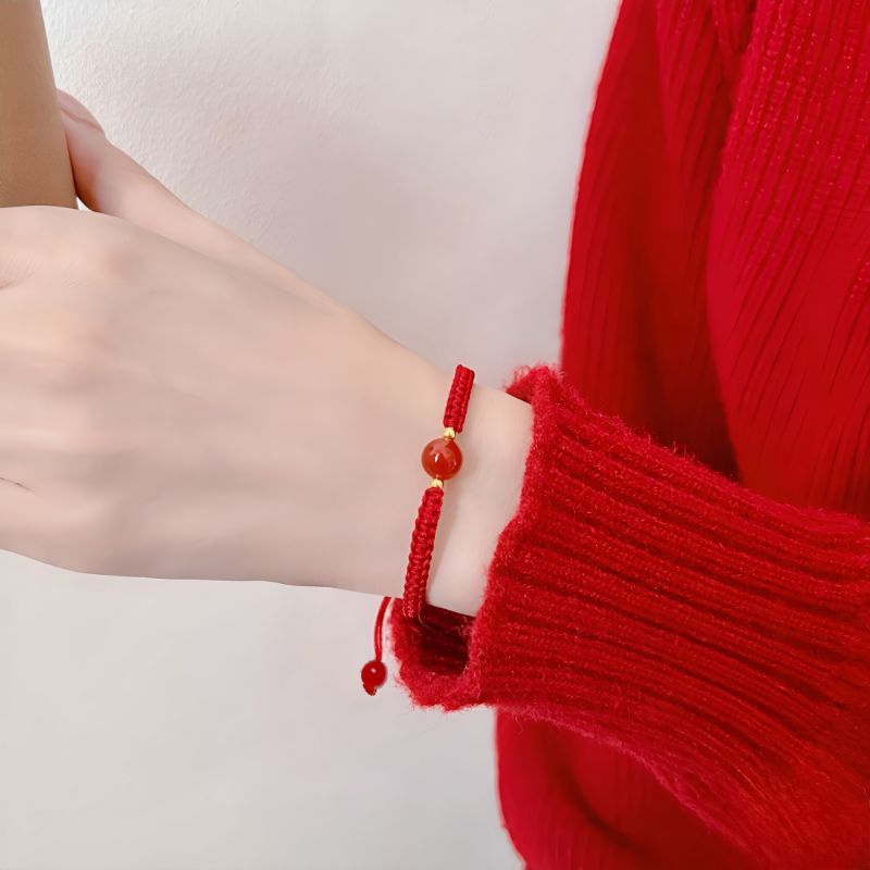 Vòng tay nam nữ đá thach anh đen và đỏ đan dây dù cao cấp có thể điều chỉnh, vòng tay đá thiên nhiên