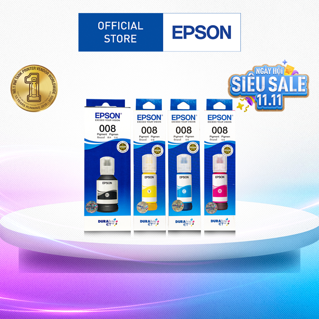 Mực Epson 008 Dùng Cho Máy L6460,L6490,L6570, L6580, L15150, L15160 Màu In Sắc Nét Tích Hợp Khả Năng Chống Nước