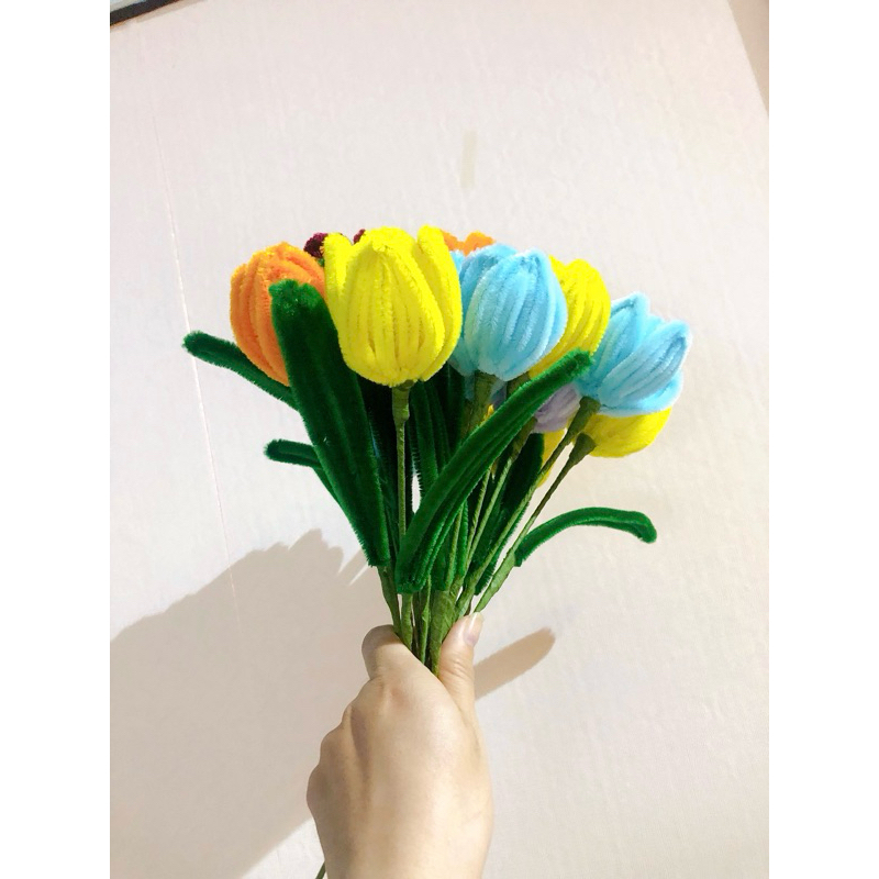 Hoa Tulip thủ công, trang trí decor phòng, hoa handmade kẽm nhung